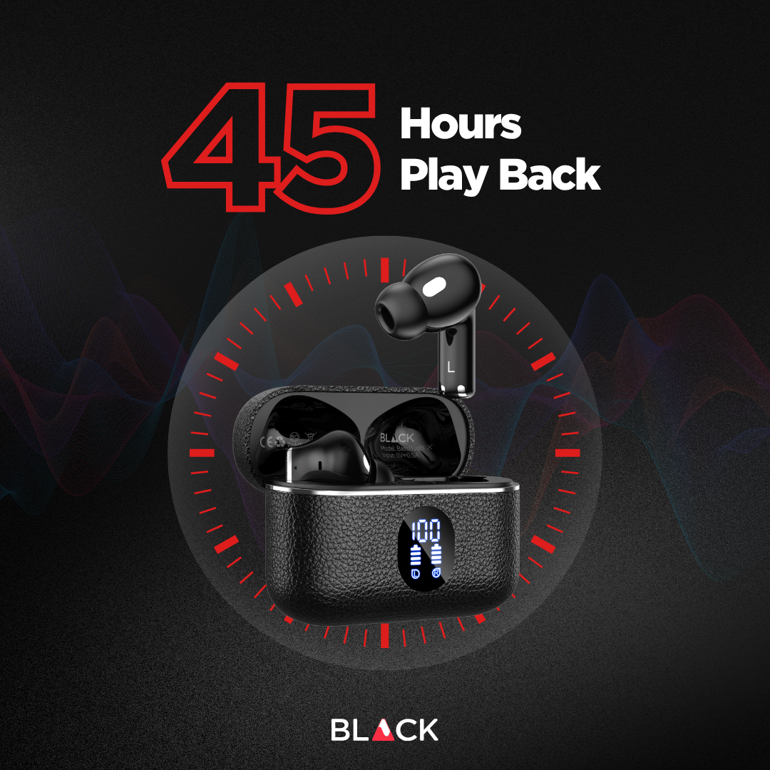 BLACK BassBuds X Hybrid 6 Mic ANC+ENC True Wireless (TWS) Earphones, Upto 45H Playtime, 1 Year Warranty BLACK BassBuds X Hybrid 6 Mic ANC+ENC True Wireless (TWS) Earphones, Upto 45H Playtime, 1 Year Warranty